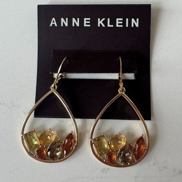 NWT Dangle Stained Glass Teardrop Gold Earrings - Picture 7 of 9